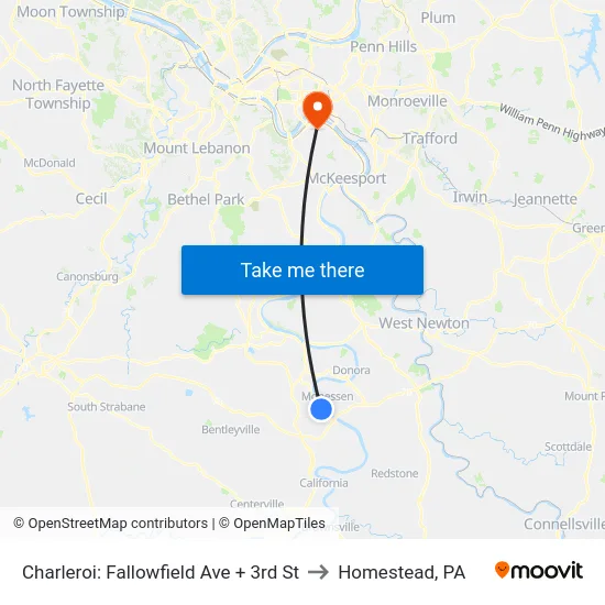 Charleroi: Fallowfield Ave + 3rd St to Homestead, PA map