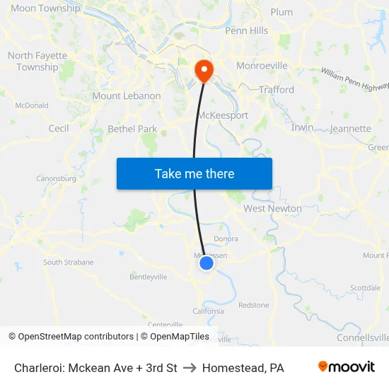 Charleroi: Mckean Ave + 3rd St to Homestead, PA map