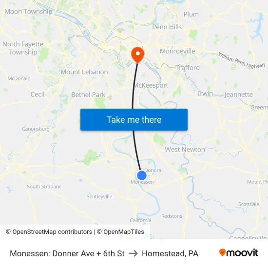 Monessen: Donner Ave + 6th St to Homestead, PA map
