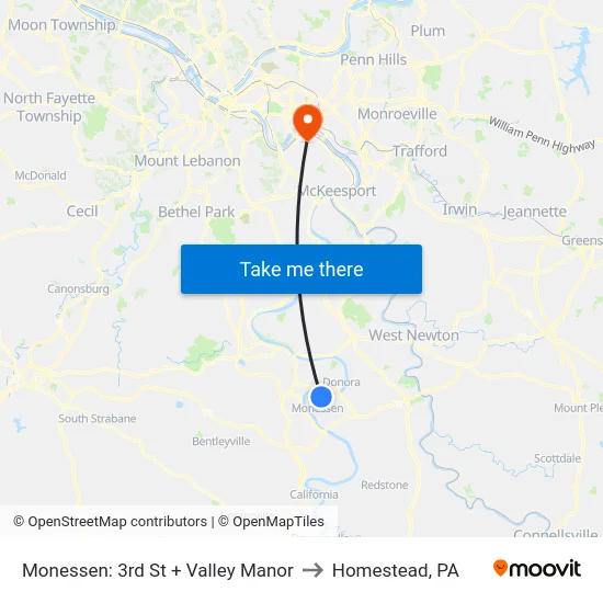 Monessen: 3rd St + Valley Manor to Homestead, PA map