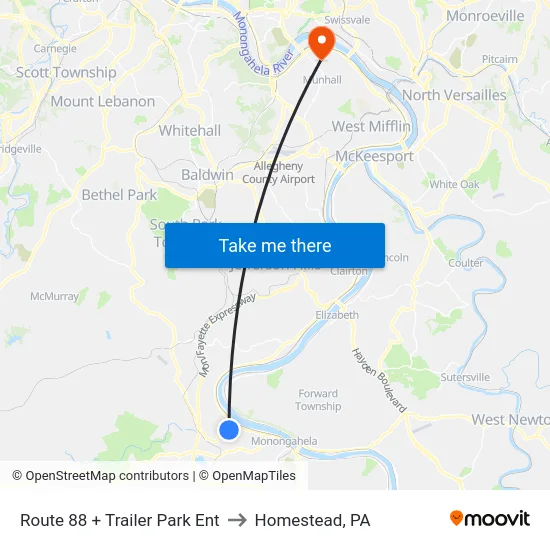 Route 88 + Trailer Park Ent to Homestead, PA map