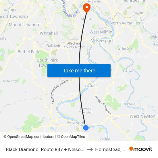 Black Diamond: Route 837 + Nelson St to Homestead, PA map