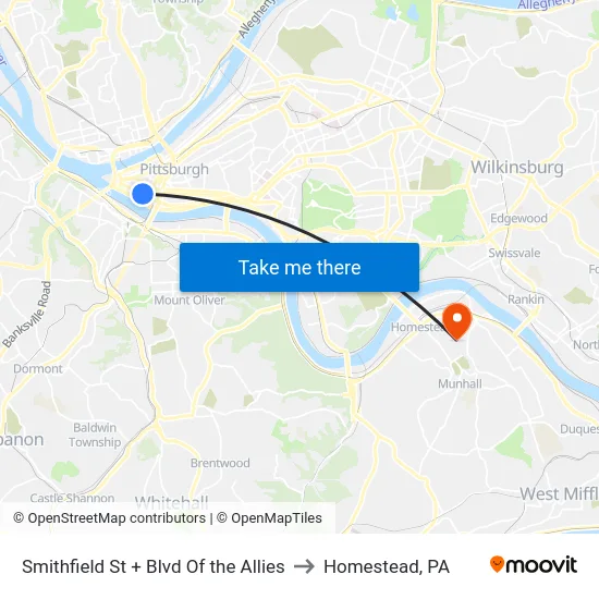 Smithfield St + Blvd Of the Allies to Homestead, PA map