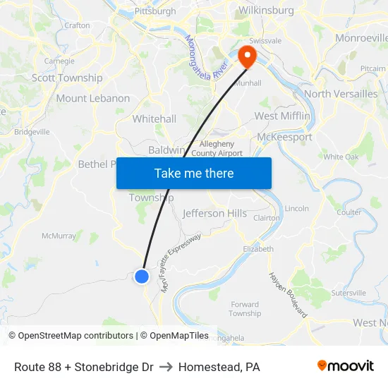 Route 88 + Stonebridge Dr to Homestead, PA map