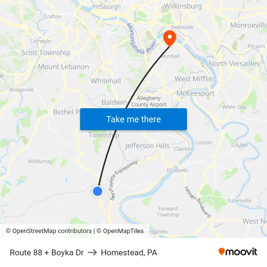 Route 88 + Boyka Dr to Homestead, PA map