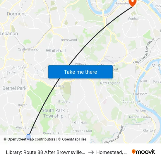 Library: Route 88 After Brownsville Dr to Homestead, PA map