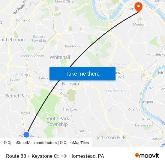 Route 88 + Keystone Ct to Homestead, PA map