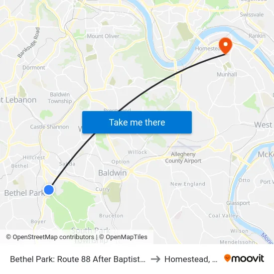 Bethel Park: Route 88 After Baptist Rd to Homestead, PA map
