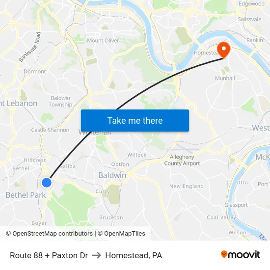 Route 88 + Paxton Dr to Homestead, PA map