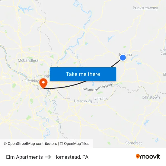 Elm Apartments to Homestead, PA map