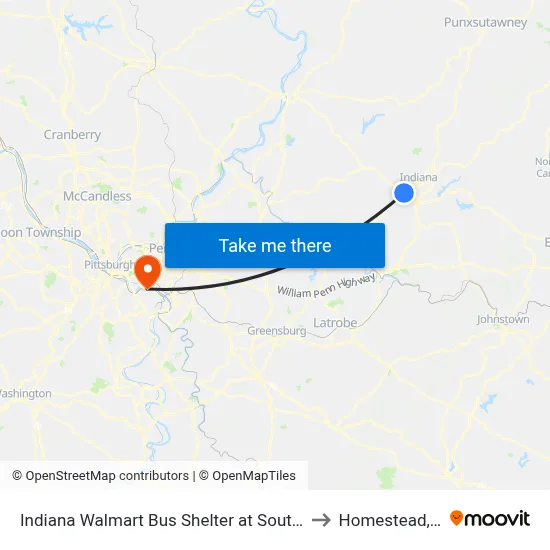 Indiana Walmart Bus Shelter at Southtown to Homestead, PA map