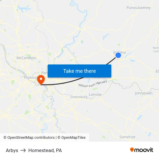 Arbys to Homestead, PA map