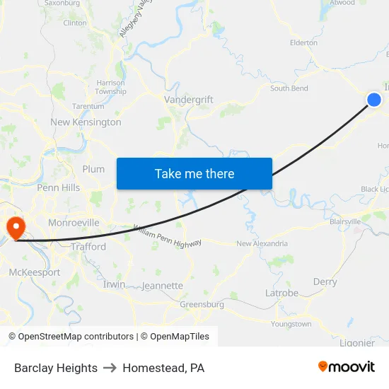 Barclay Heights to Homestead, PA map