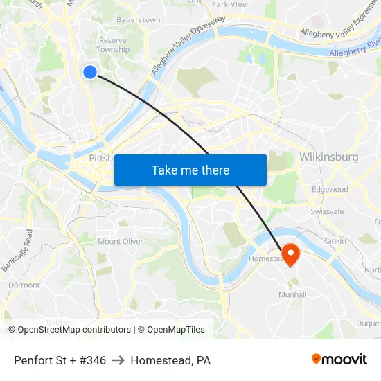 Penfort St + #346 to Homestead, PA map
