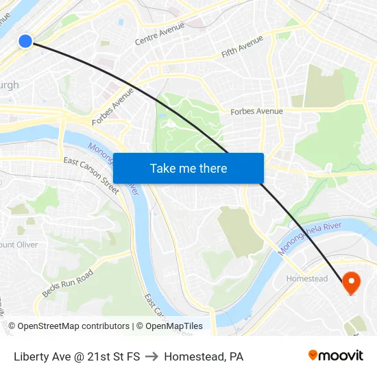 Liberty Ave @ 21st St FS to Homestead, PA map