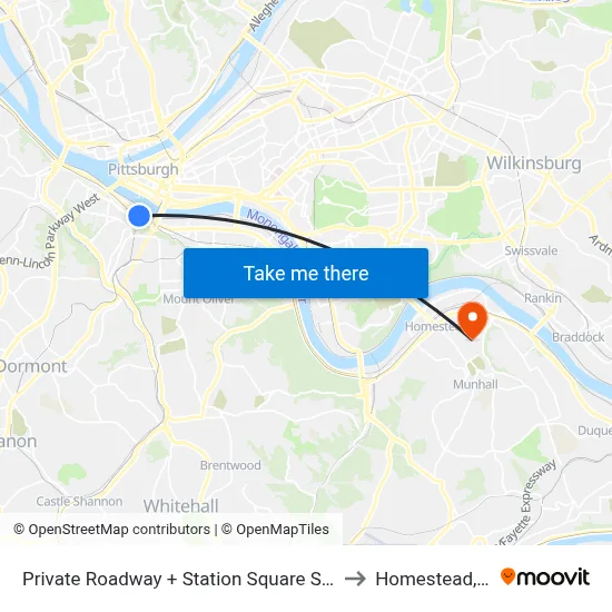 Private Roadway + Station Square Station to Homestead, PA map