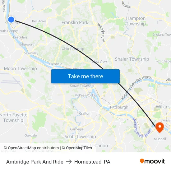 Ambridge Park And Ride to Homestead, PA map