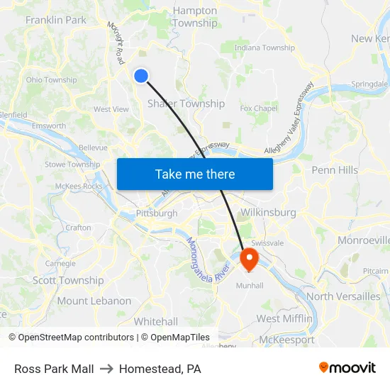 Ross Park Mall to Homestead, PA map