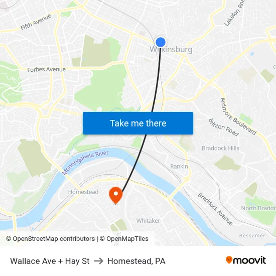 Wallace Ave + Hay St to Homestead, PA map