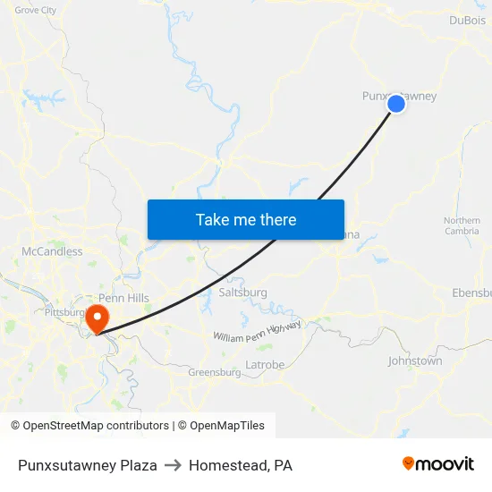 Punxsutawney Plaza to Homestead, PA map