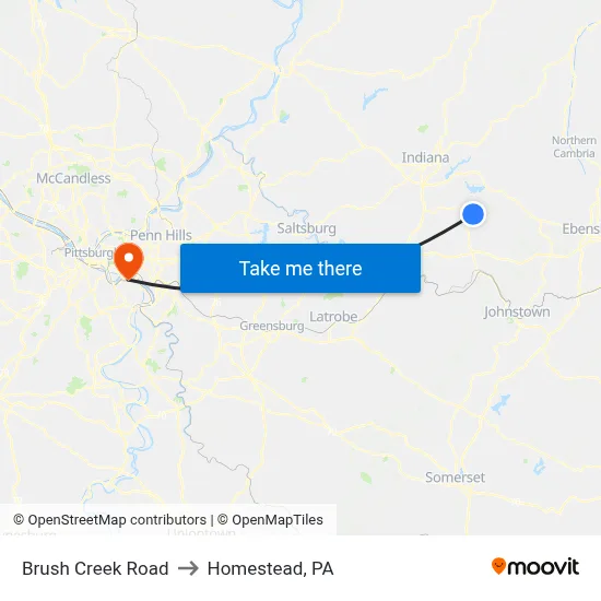 Brush Creek Road to Homestead, PA map