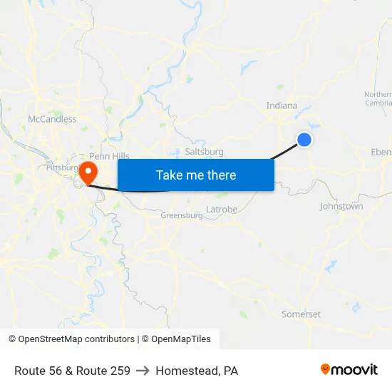 Route 56 & Route 259 to Homestead, PA map