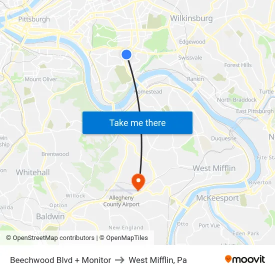 Beechwood Blvd + Monitor to West Mifflin, Pa map