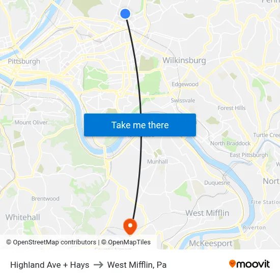 Highland Ave + Hays to West Mifflin, Pa map