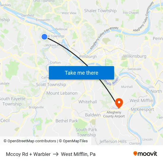 Mccoy Rd + Warbler to West Mifflin, Pa map