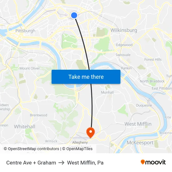 Centre Ave + Graham to West Mifflin, Pa map