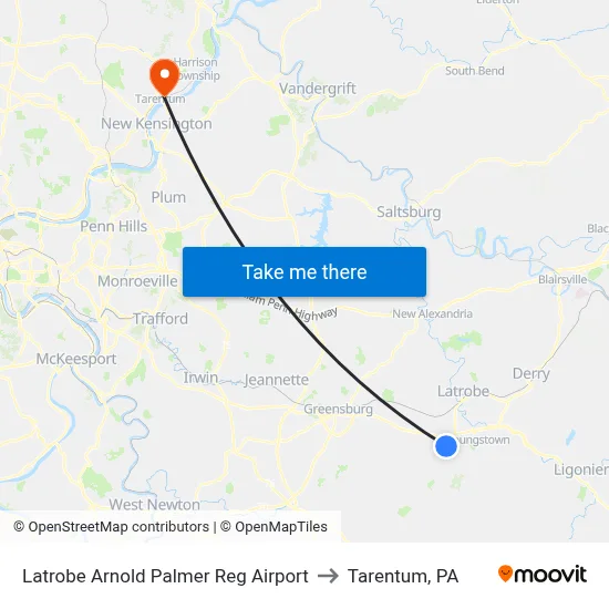 Latrobe Arnold Palmer Reg Airport to Tarentum, PA map