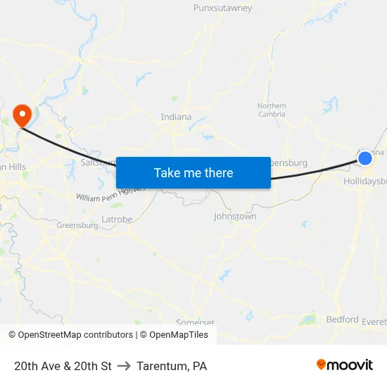 20th Ave & 20th St to Tarentum, PA map