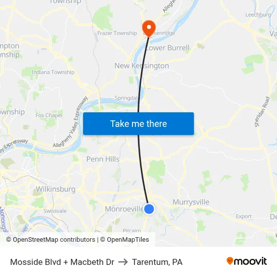 Mosside Blvd + Macbeth Dr to Tarentum, PA map