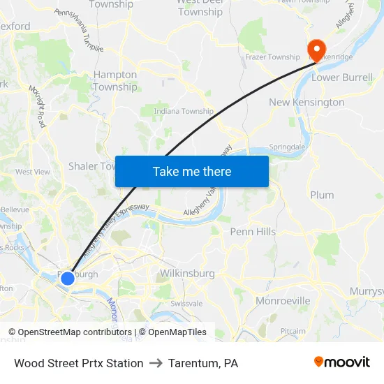 Wood Street Prtx Station to Tarentum, PA map