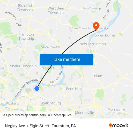 Negley Ave + Elgin St to Tarentum, PA map