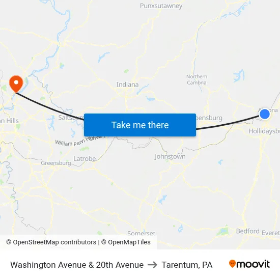 Washington Avenue & 20th Avenue to Tarentum, PA map