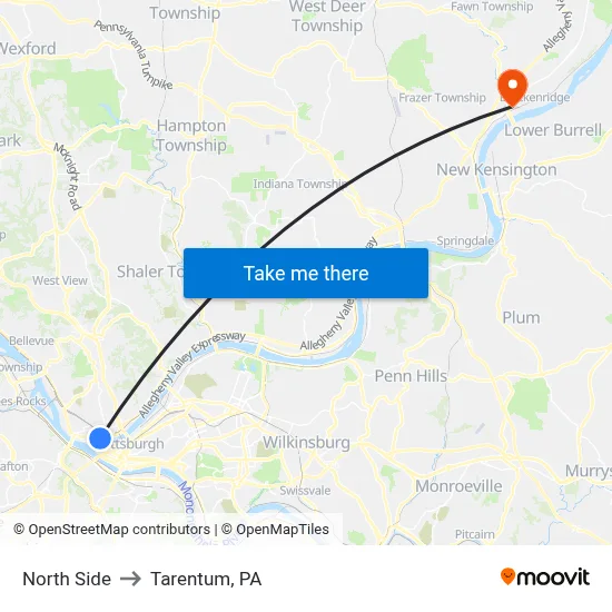 North Side to Tarentum, PA map