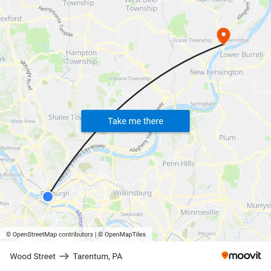 Wood Street to Tarentum, PA map