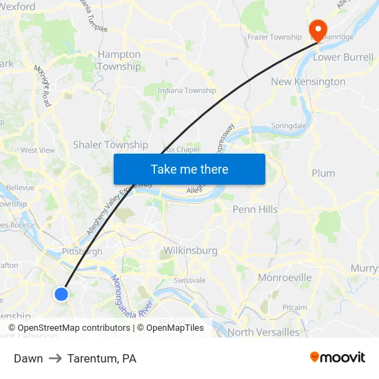 Dawn to Tarentum, PA map