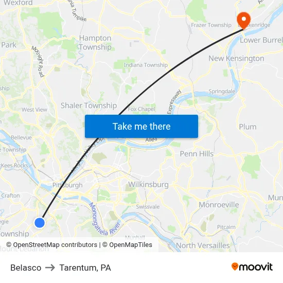 Belasco to Tarentum, PA map