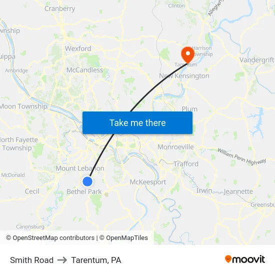 Smith Road to Tarentum, PA map