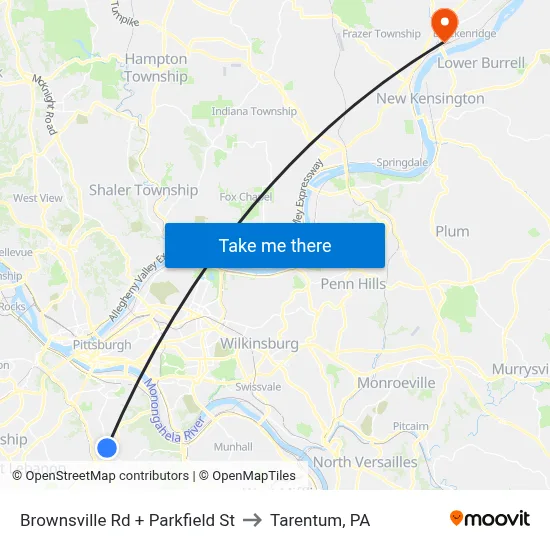 Brownsville Rd + Parkfield St to Tarentum, PA map