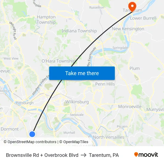 Brownsville Rd + Overbrook Blvd to Tarentum, PA map