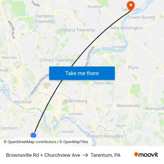 Brownsville Rd + Churchview Ave to Tarentum, PA map
