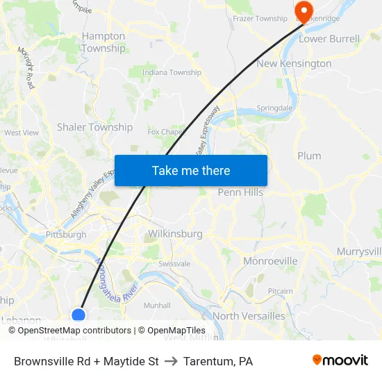 Brownsville Rd + Maytide St to Tarentum, PA map