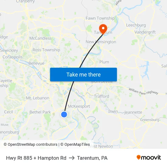 Hwy Rt 885 + Hampton Rd to Tarentum, PA map