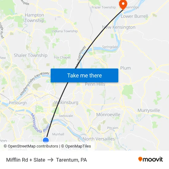Mifflin Rd + Slate to Tarentum, PA map