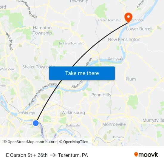 E Carson St + 26th to Tarentum, PA map