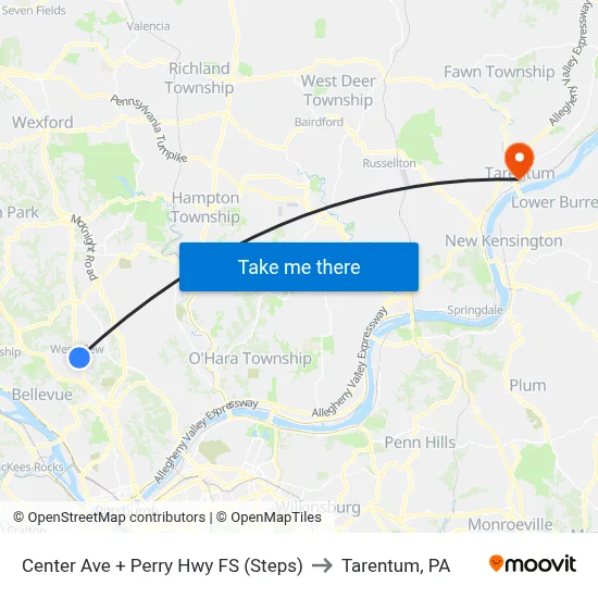 Center Ave + Perry Hwy FS (Steps) to Tarentum, PA map