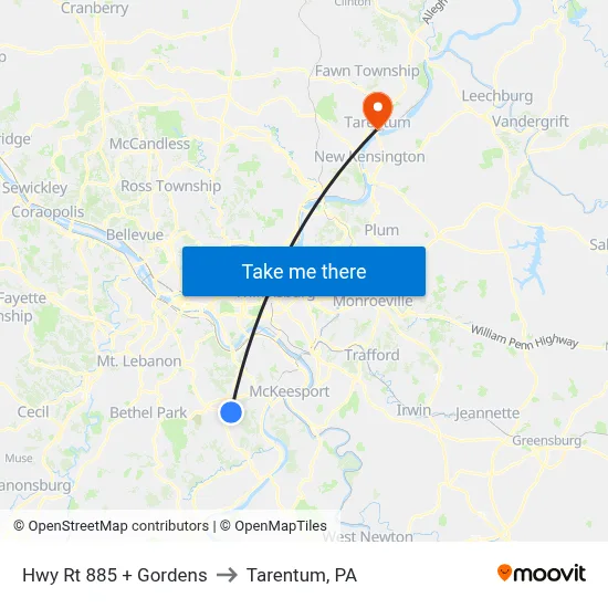 Hwy Rt 885 + Gordens to Tarentum, PA map